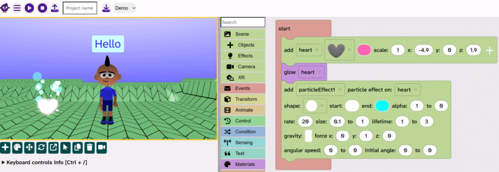 Example output showing the particle effect working.