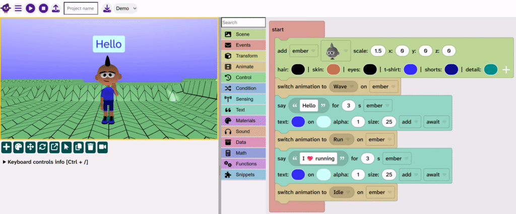 Example output from the instructions showing an animation sequence.