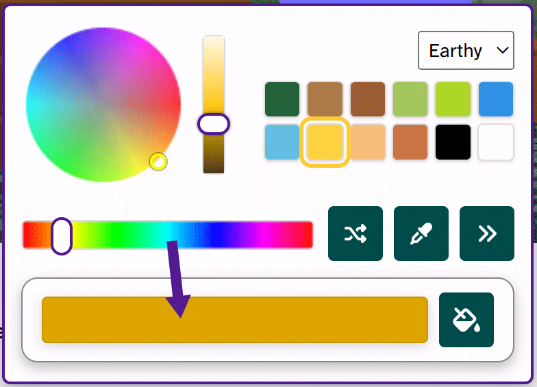 The colour palette with yellow selected.