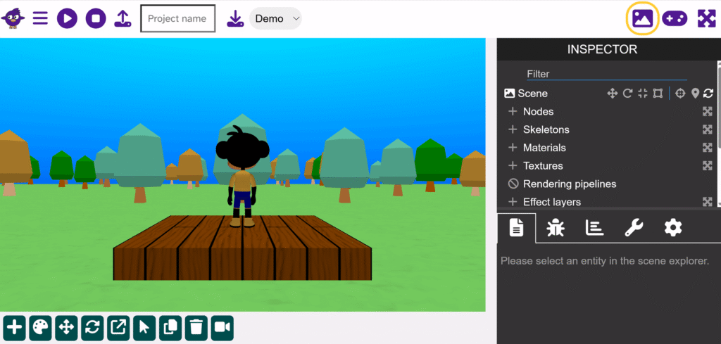 The design view with the inspector on the right.