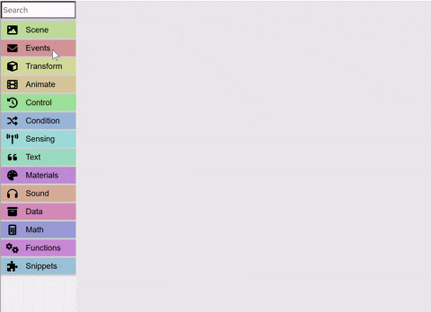 A start block is dragged to the code area from the events category.