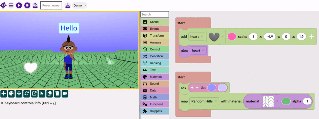 Example output, the heart is glowing.