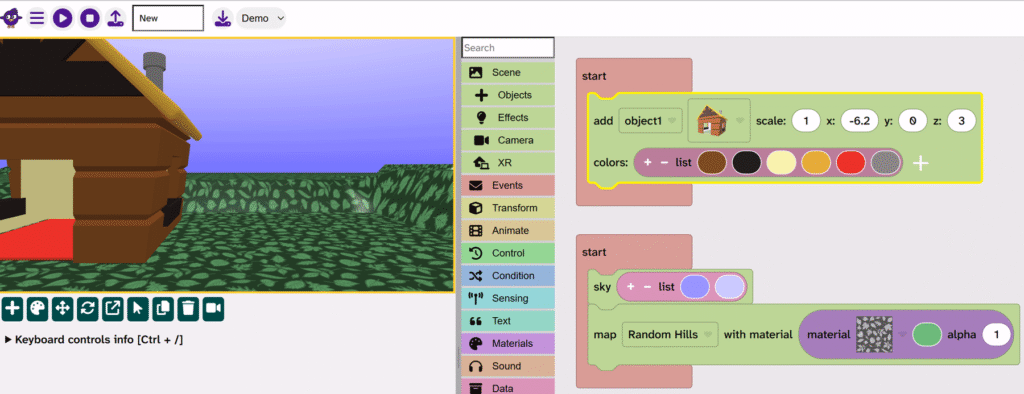 A house is on the left side of the canvas.