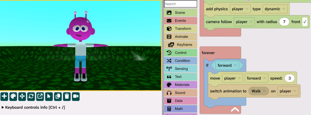The new move and animation blocks are added.