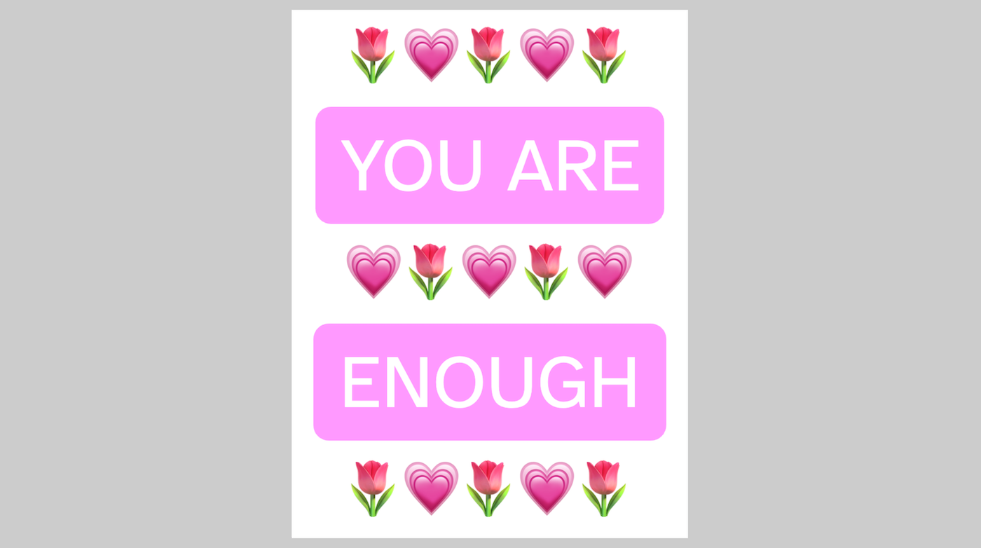 The front cover of a greetings card is shown with text and emoji decorations.