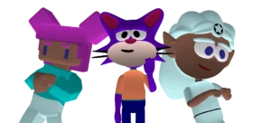 Three 3D characters dancing and having fun.