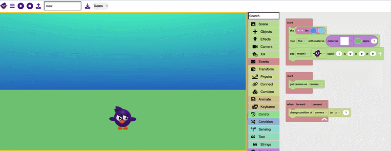 A Gif of the Flock XR canvas with the camera moving by 1 position on the z axis at intervals.