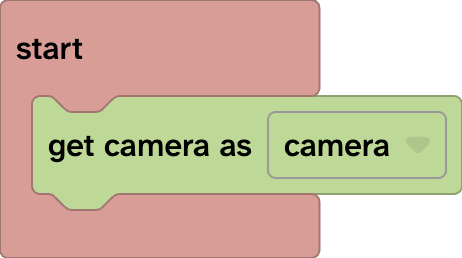 The Flock XR start c-shaped code block with a get camera as camera block inside. 