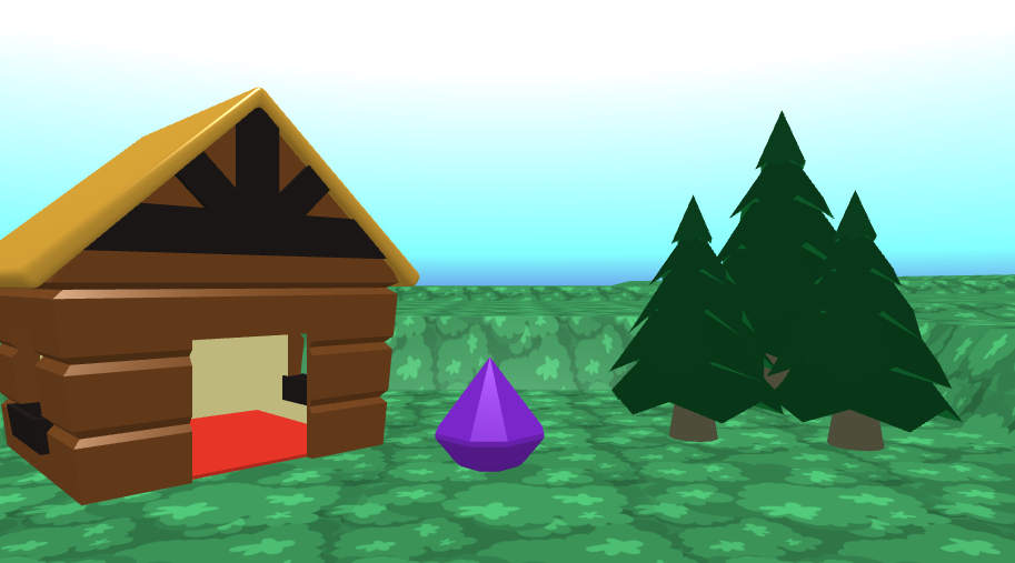 A log cabin, 3 trees and a gem for a fire in Flock XR.