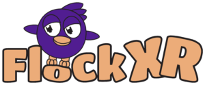 Flock XR logo with purple bird mascot