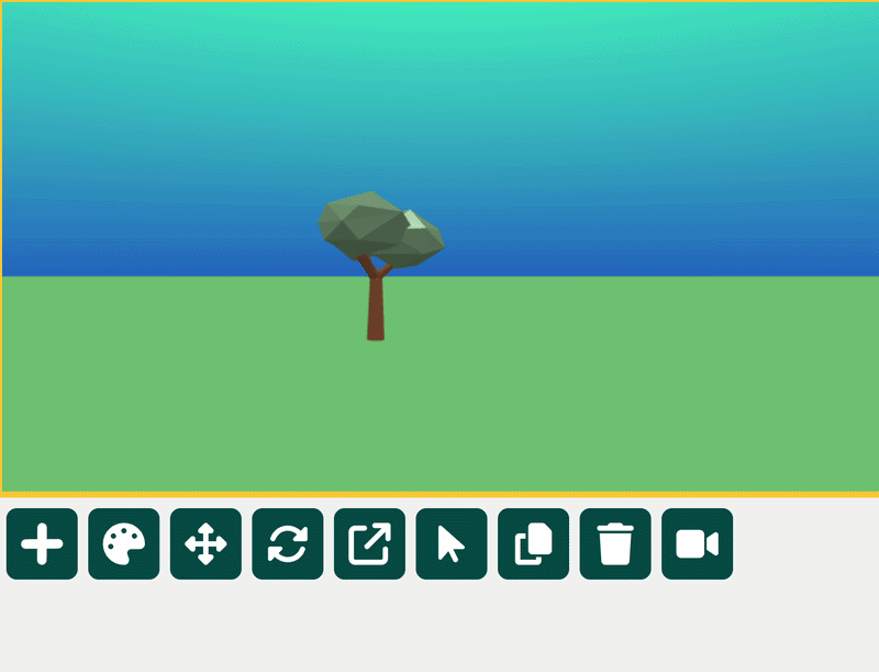A gif of the Flock XR canvas. The scale gizmo is selected and U key pressed. A useful message is printed saying 'Uniform all axes' the tree scales proportioally. Then the X key is pressed and a message says 'X axis' the tree scales only on the x axis.