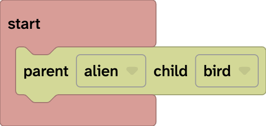 A start block with a parent object to child object block.