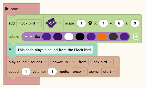 Example Flock XR code showing the comment block in the middle of a stack.